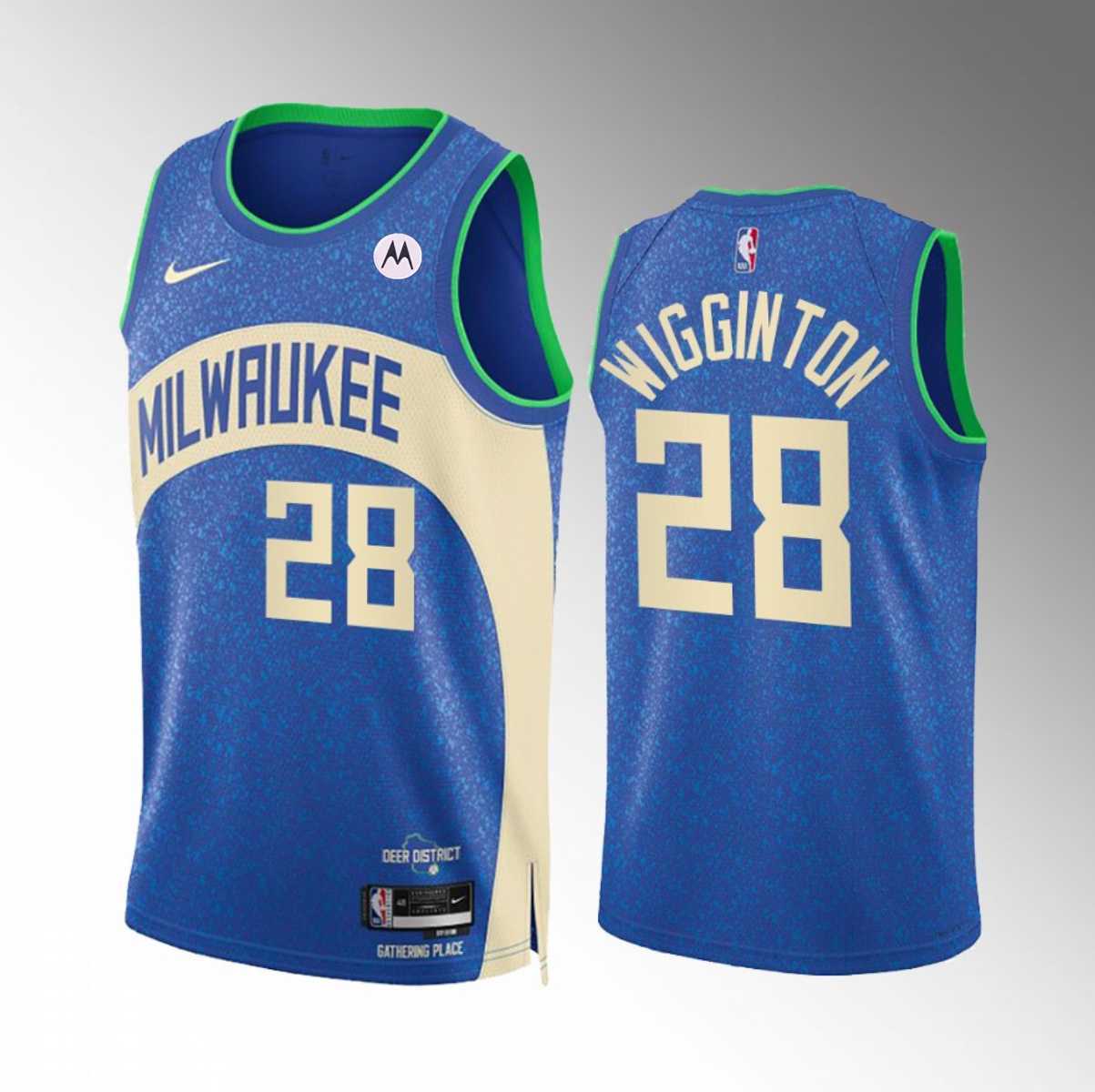 Men's Milwaukee Bucks #28 Lindell Wigginton Blue 2023-24 City Edition Stitched Basketball Jersey Dzhi,We sell and wholesale Men's Milwaukee Bucks #28 Lindell Wigginton Blue 2023-24 City Edition Stitched Basketball Jersey Dzhi on line form chian!